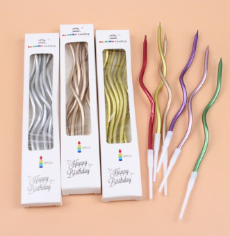 Свечи для торта "Серпантин" 6 шт, коктейльные, золотые, SG-CC-6W