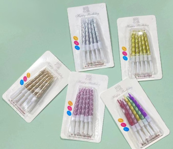 Свечи в торт витые с подставкой, 10 шт, 7 см, серебрянные, SG-CC-10С